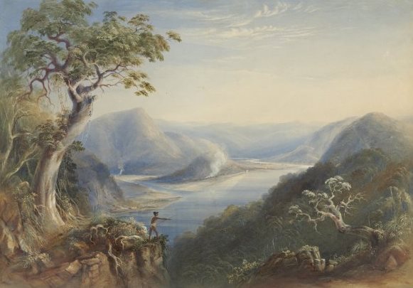 River Hawkesbury, near Wiseman's Ferry by Conrad Martens 1838 NLA